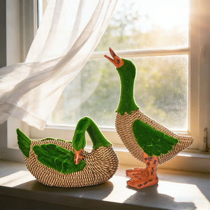 Faux Rattan Flocked Duck Garden Figurine