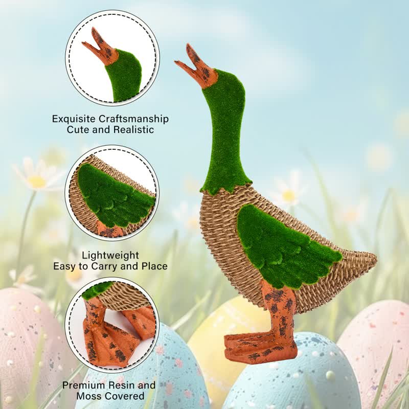 Faux Rattan Flocked Duck Garden Figurine