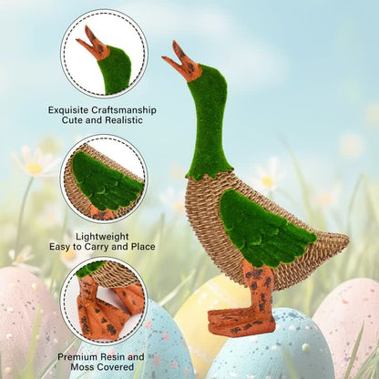Faux Rattan Flocked Duck Garden Figurine
