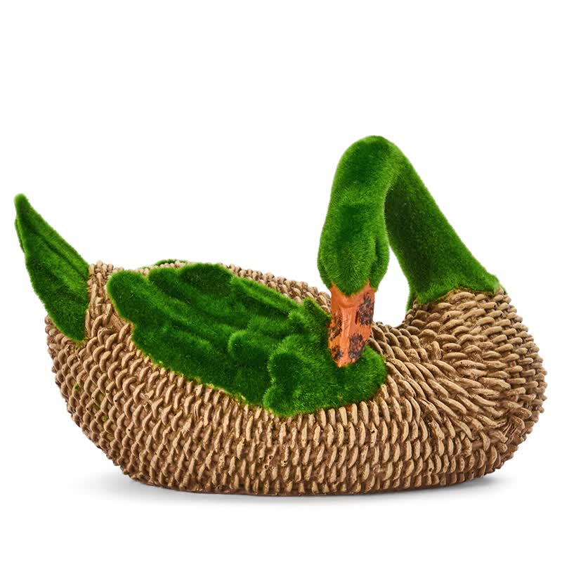Faux Rattan Flocked Duck Garden Figurine