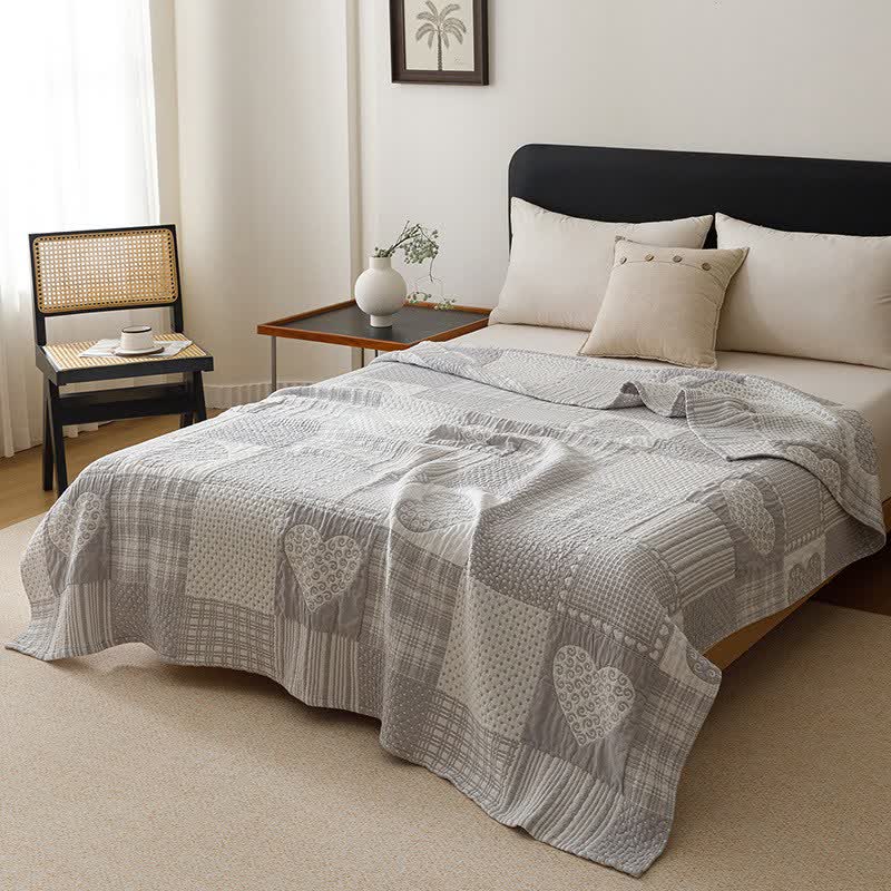 Patchwork Style Heart Cotton Gauze Quilt Blanket