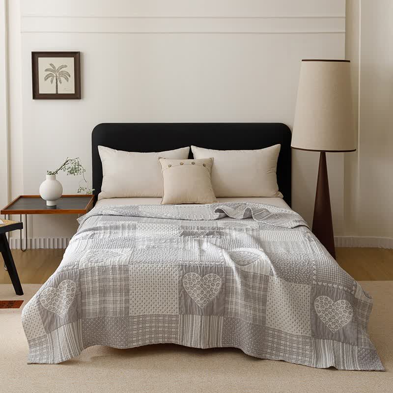 Patchwork Style Heart Cotton Gauze Quilt Blanket