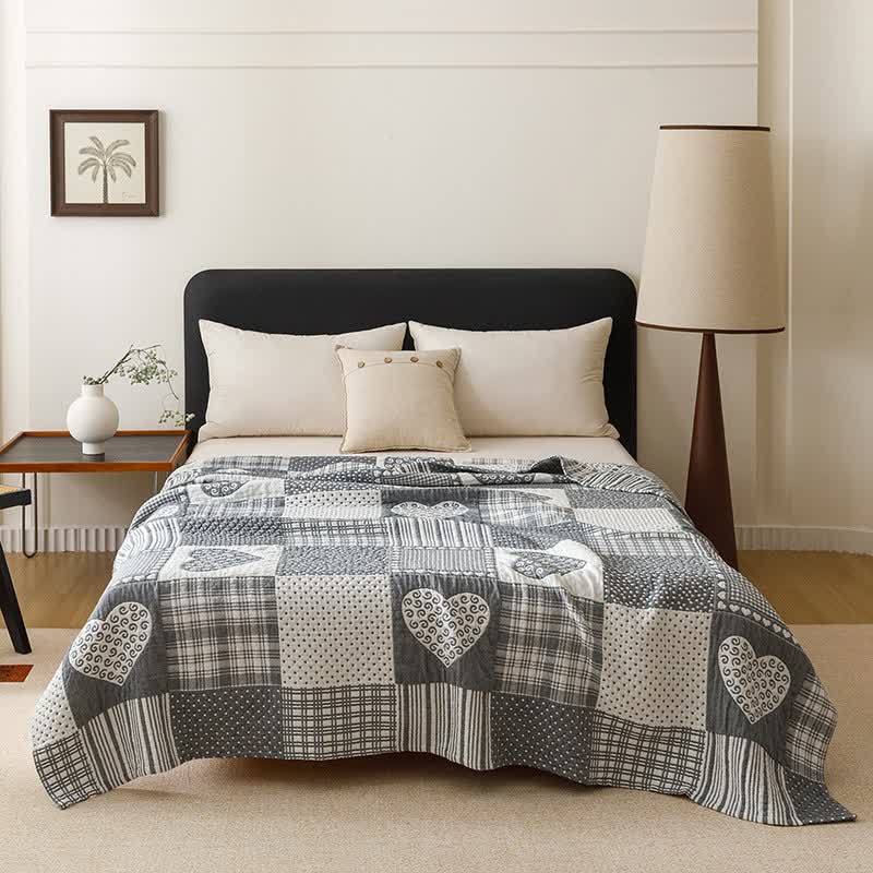 Patchwork Style Heart Cotton Gauze Quilt Blanket