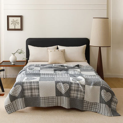 Patchwork Style Heart Cotton Gauze Quilt Blanket
