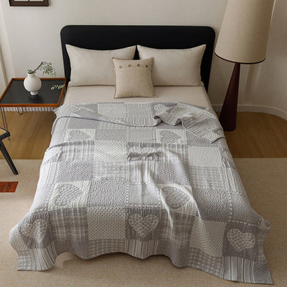 Patchwork Style Heart Cotton Gauze Quilt Blanket