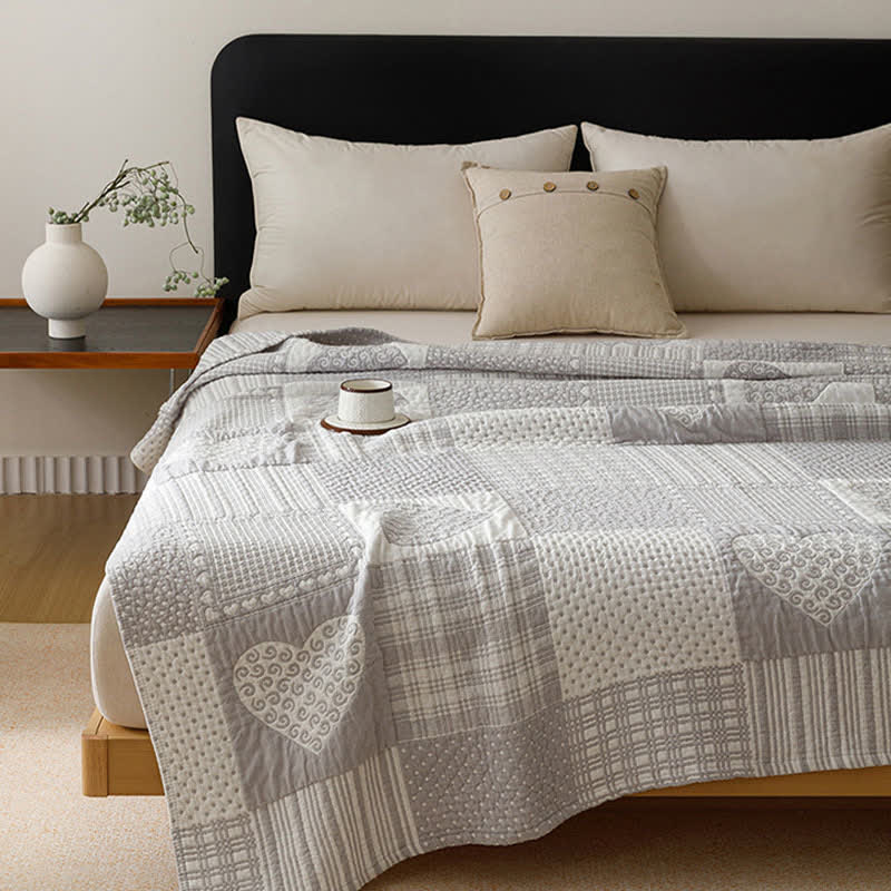 Patchwork Style Heart Cotton Gauze Quilt Blanket