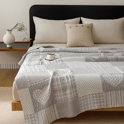 Patchwork Style Heart Cotton Gauze Quilt Blanket