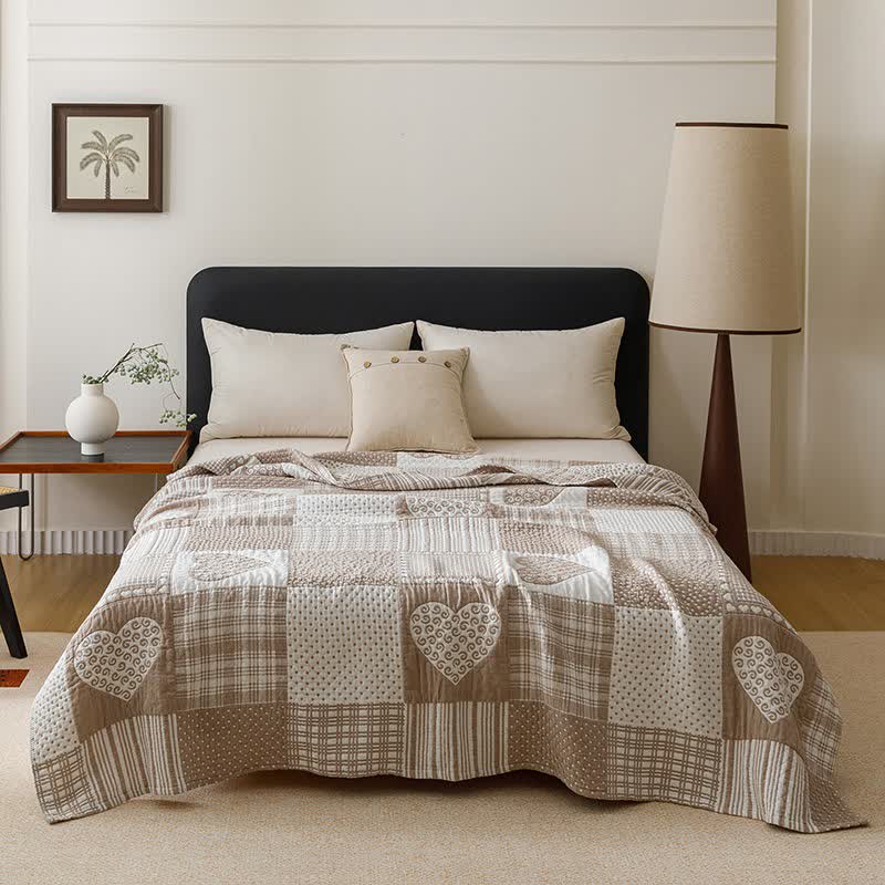 Patchwork Style Heart Cotton Gauze Quilt Blanket