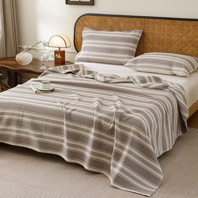 Minimalist Striped Cotton Gauze Quilt Blanket