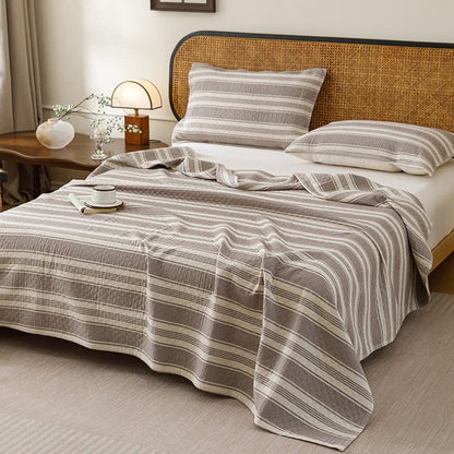 Minimalist Striped Cotton Gauze Quilt Blanket