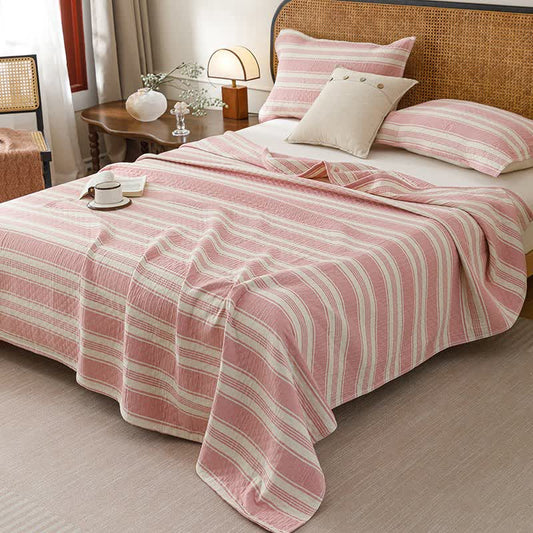 Minimalist Striped Cotton Gauze Quilt Blanket