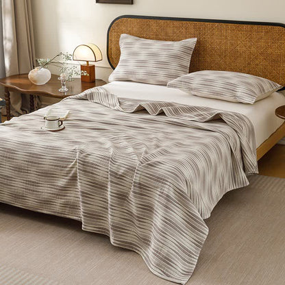 Curved Wave Cotton Gauze Quilt Blanket