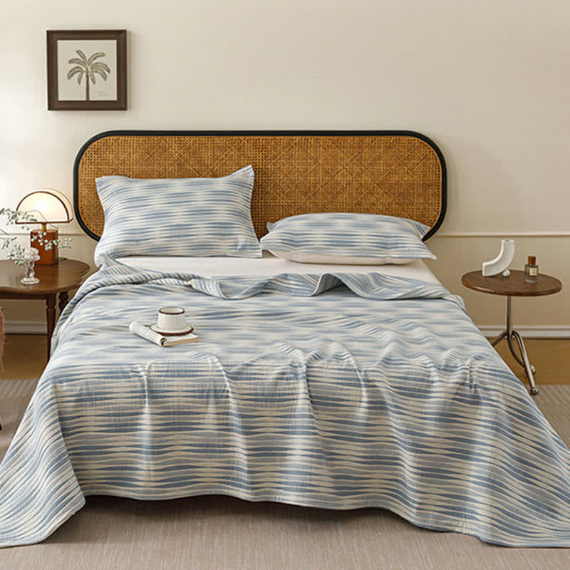 Curved Wave Cotton Gauze Quilt Blanket