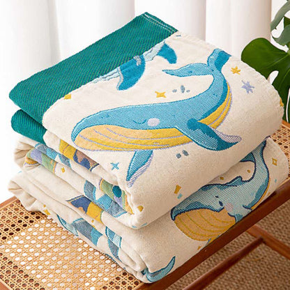 Ocean Whale Dolphin Cotton Quilt Blanket