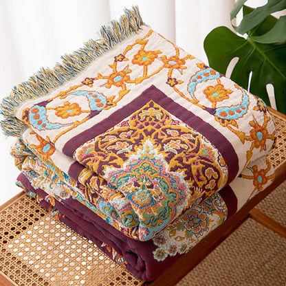 Retro Ethnic Tassel Cotton Quilt Blanket