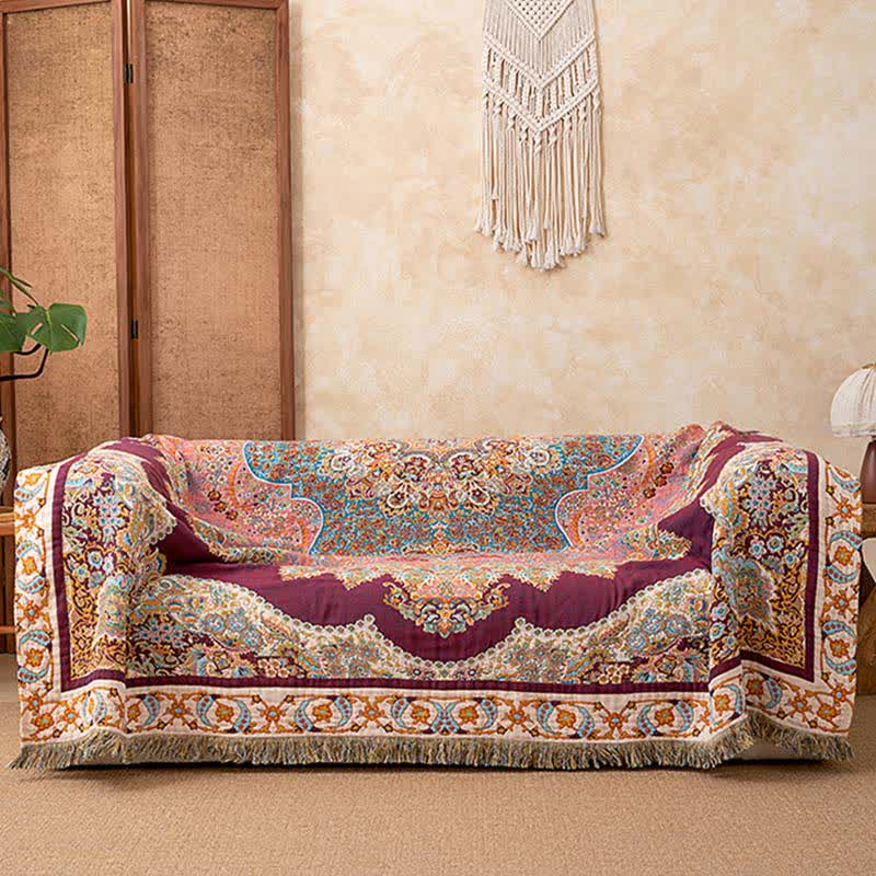 Retro Ethnic Tassel Cotton Quilt Blanket