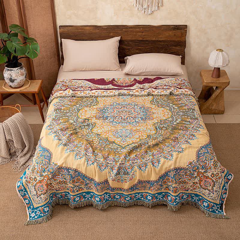 Retro Ethnic Tassel Cotton Quilt Blanket