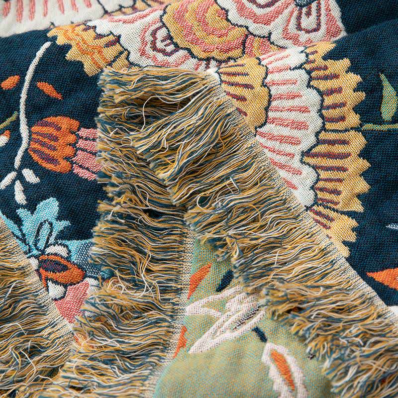 Boho Floral Tassel Cotton Blanket