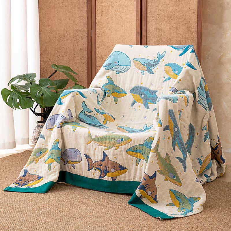 Ocean Whale Dolphin Cotton Blanket