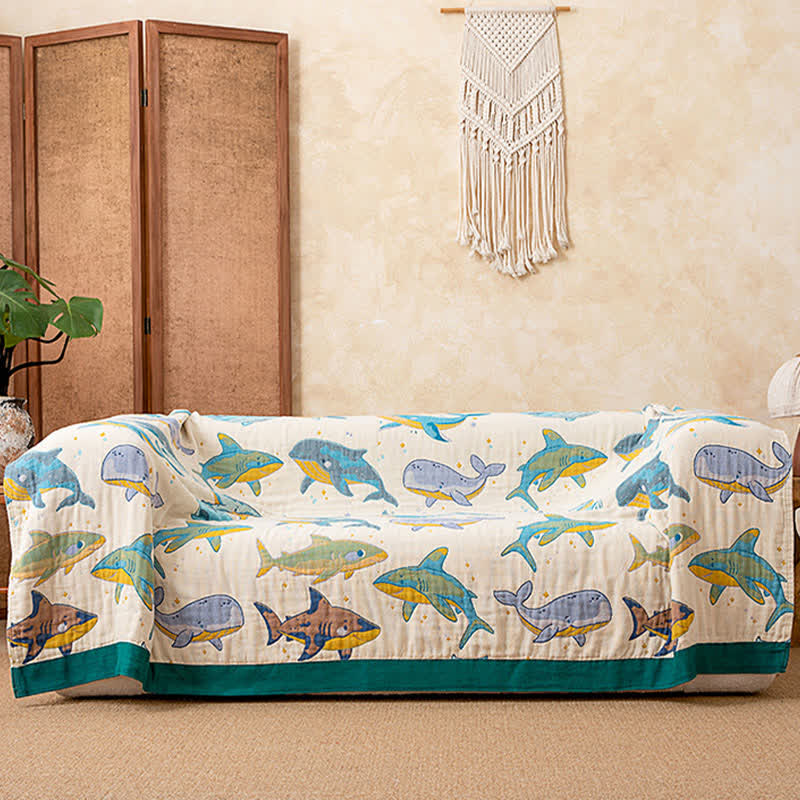 Ocean Whale Dolphin Cotton Blanket