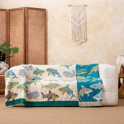 Ocean Whale Dolphin Cotton Blanket