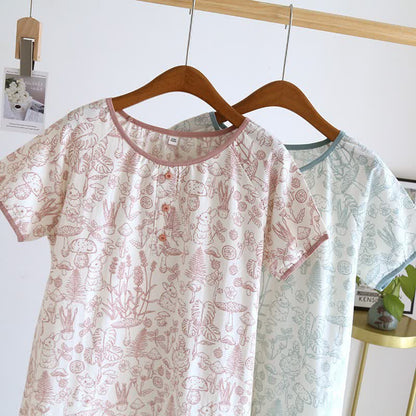 Rustic Mushroom & Bunny Cotton Nightgown