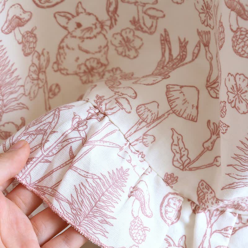 Rustic Mushroom & Bunny Cotton Nightgown