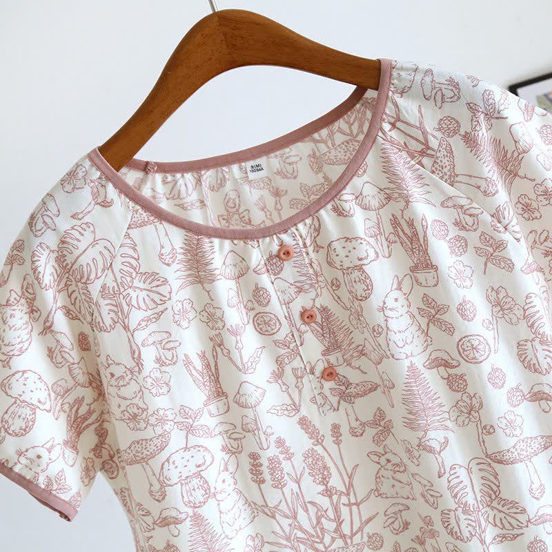 Rustic Mushroom & Bunny Cotton Nightgown