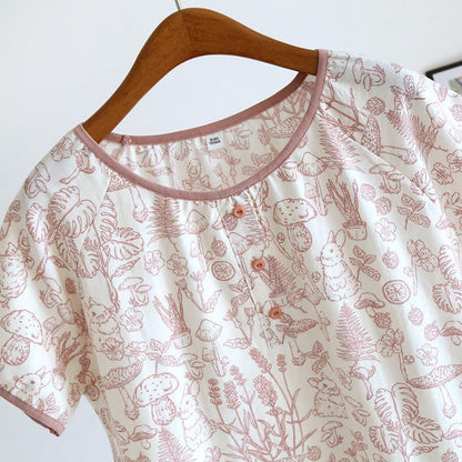 Rustic Mushroom & Bunny Cotton Nightgown