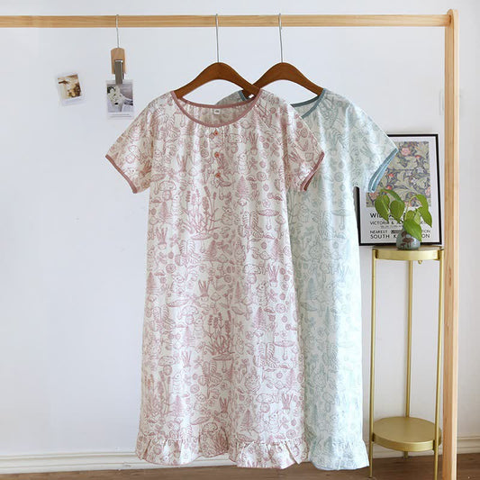Rustic Mushroom & Bunny Cotton Nightgown