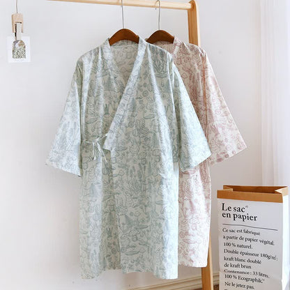 Mushroom & Bunny Cotton Gauze Kimono Robe