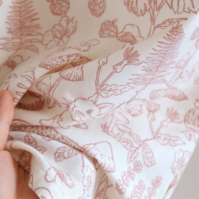 Mushroom & Bunny Cotton Gauze Kimono Robe