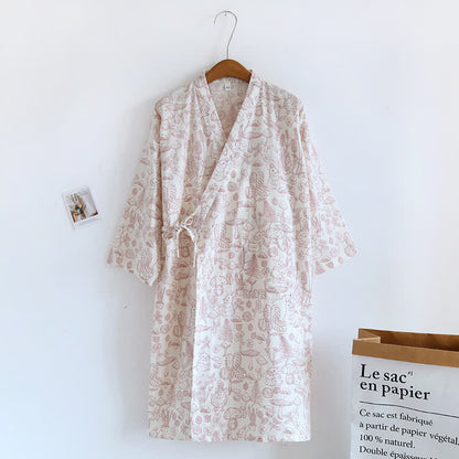 Mushroom & Bunny Cotton Gauze Kimono Robe