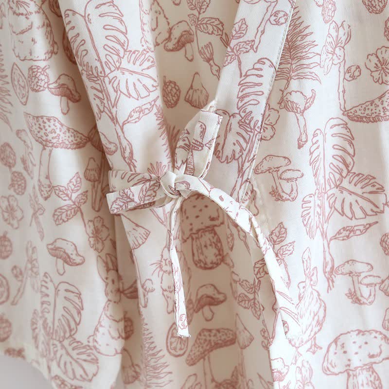 Mushroom & Bunny Cotton Gauze Kimono Robe