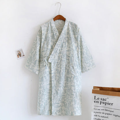 Mushroom & Bunny Cotton Gauze Kimono Robe