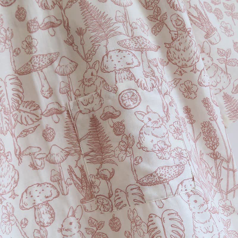 Mushroom & Bunny Cotton Gauze Kimono Robe
