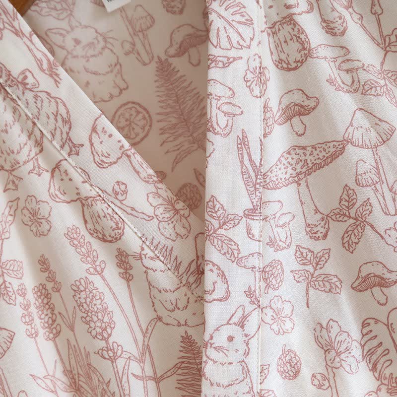 Mushroom & Bunny Cotton Gauze Kimono Robe