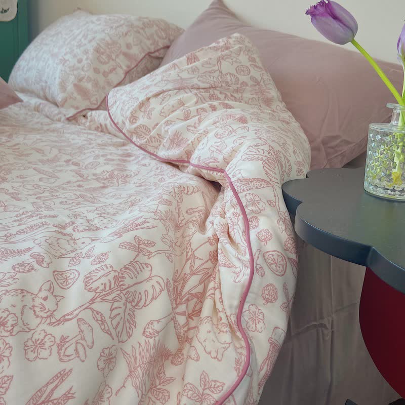 Mushroom & Bunny Cotton Gauze Bedding Set(4PCS)