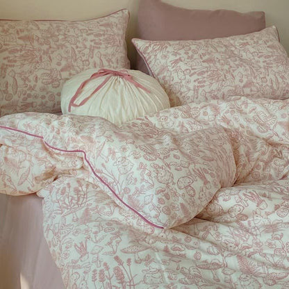 Mushroom & Bunny Cotton Gauze Bedding Set(4PCS)