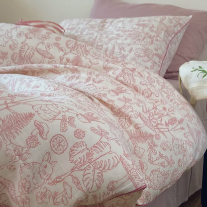 Mushroom & Bunny Cotton Gauze Bedding Set(4PCS)