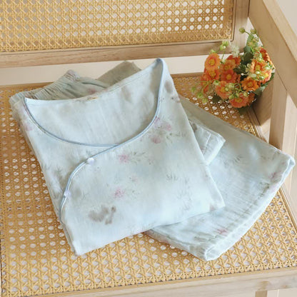 Elegant Bunny & Floral Cotton Gauze Pajama Set