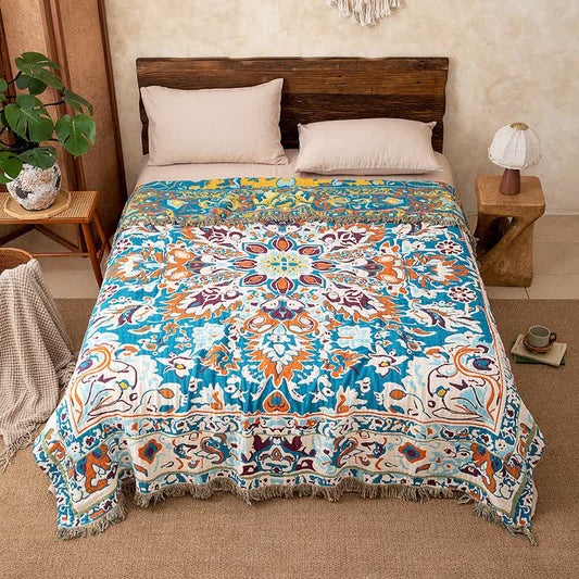 Retro Blue Pure Cotton Quilt Blanket