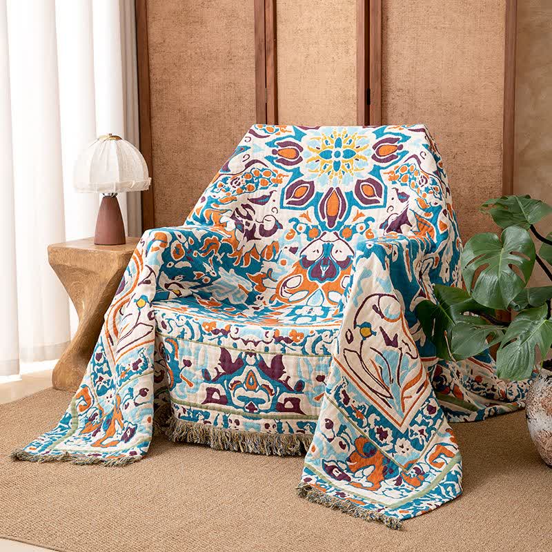 Retro Blue Pure Cotton Quilt Blanket