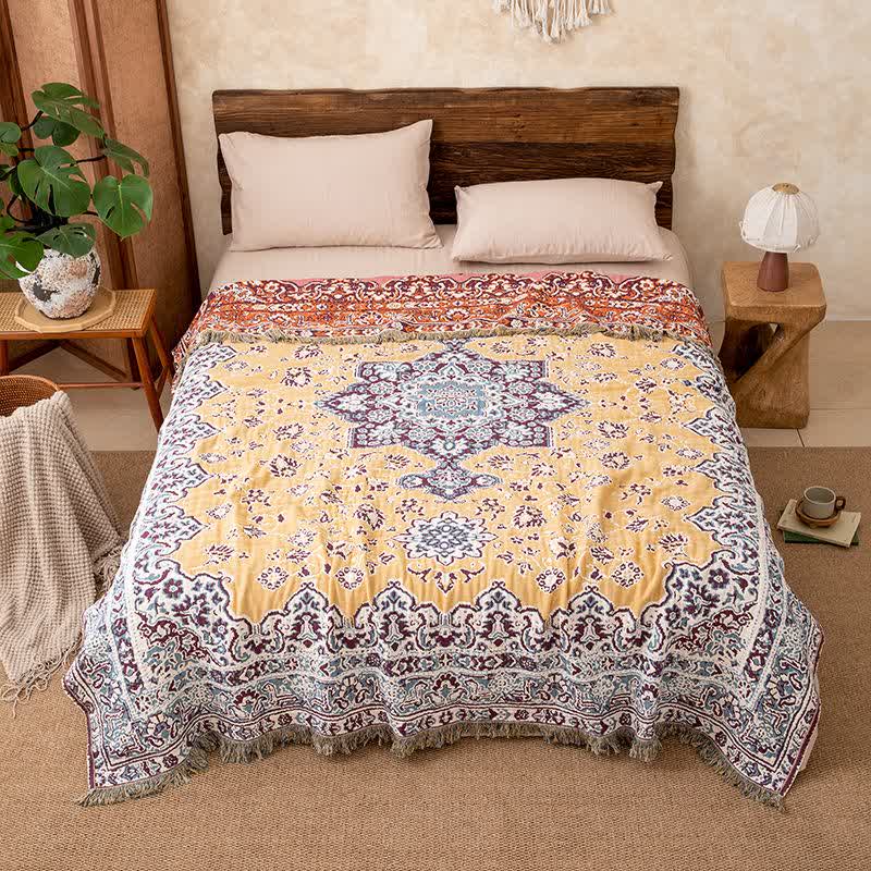 Vintage Floral Cotton Tassel Blanket