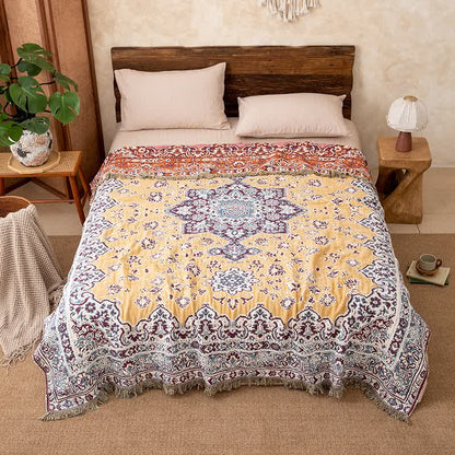 Vintage Floral Cotton Tassel Blanket