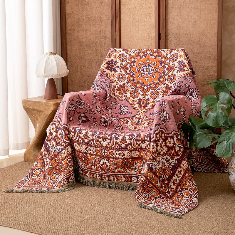 Vintage Floral Cotton Tassel Blanket