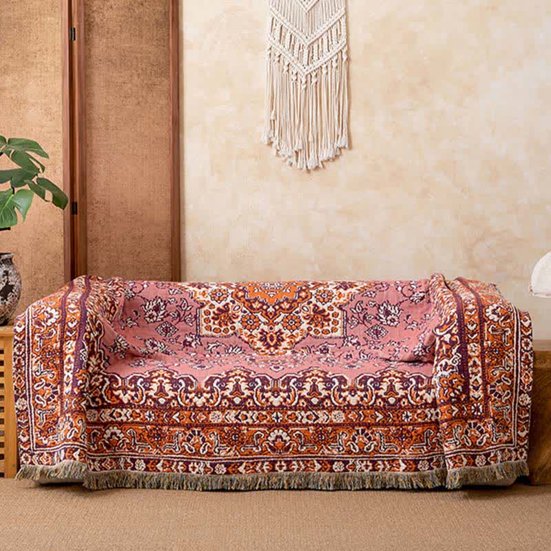 Vintage Floral Cotton Tassel Blanket