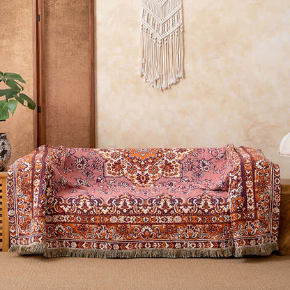 Vintage Floral Cotton Tassel Blanket