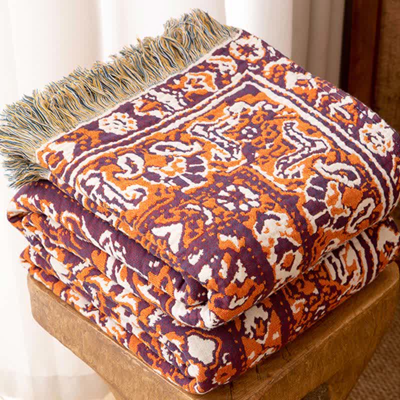 Vintage Floral Cotton Tassel Blanket