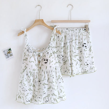 Cat & Leaf Pure Cotton Sleeveless Pajamas